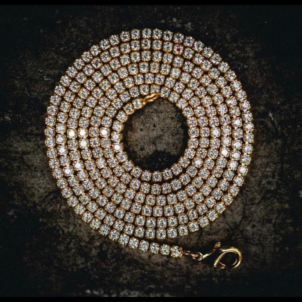 NEW. 18” Micro Tennis Necklace in Yellow Gold. 18K gold Plated
